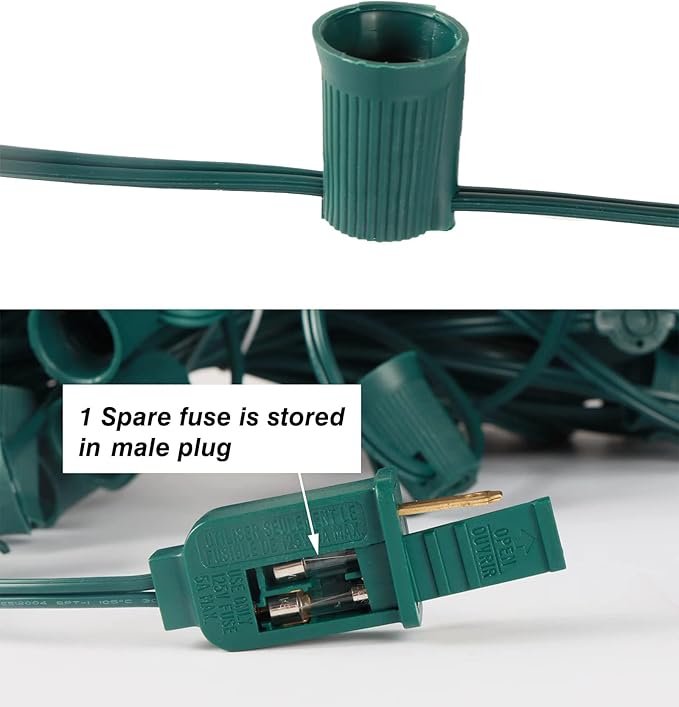 100FT C9 Light String Christmas Stringer E17 Light Sockets 12 Spacing C9 Stringer Set Green Outdoor String Light Strand for Wedding Patio Event Lighting Decor Green Wire