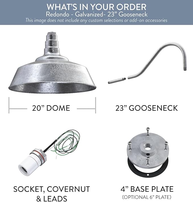Steel Lighting Co. Large Outdoor Barn Light | Gooseneck Light Fixture | Made in America from 18-Gauge Steel | 20 Dome | 23 Gooseneck Galvanized Exterior/Galvanized Interior