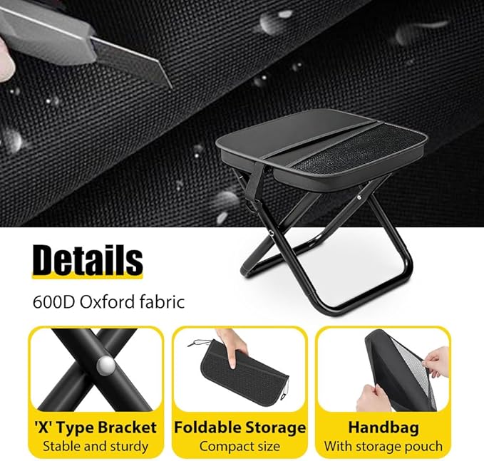 Foldable Backpack Stool 2026 New Foldable Backpack Stool for Adults Folding Camping Stool which can Turned Into a Satchel Ultralight Pocket Chair for Fishing Hiking Camping (Black Large)