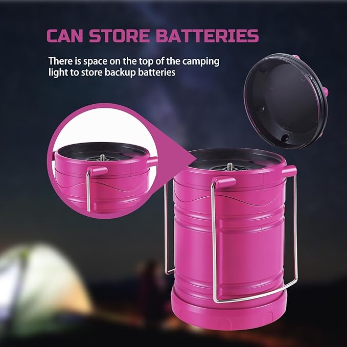 Lichamp LED Camping Lantern 4 Pack Battery Powered Flashlight for Power Outages Portable Collapsible Hanging Light Essential for Home Outdoor Emergency Lamp Survival Kit Gear for Hurricane Pink