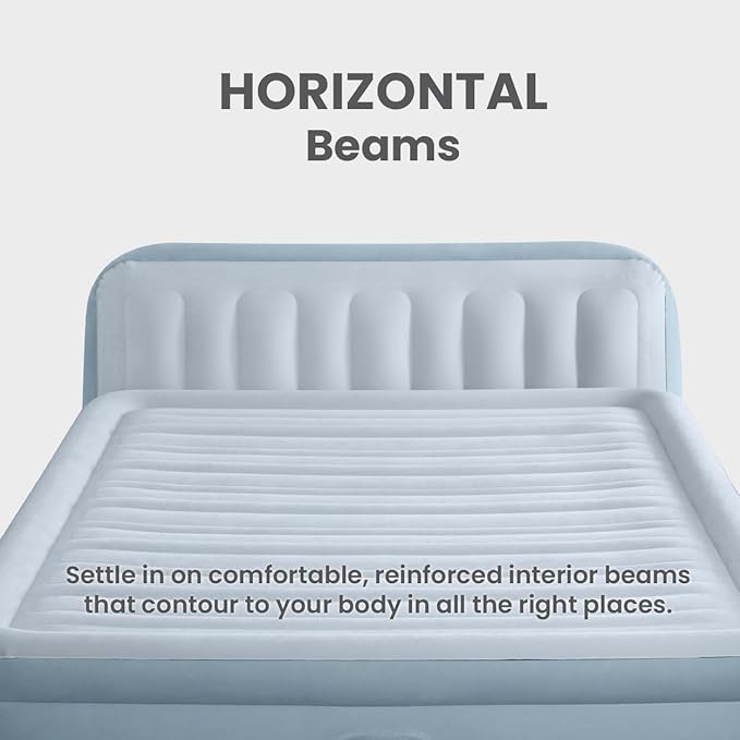 Intex 64449ED Dura-Beam Deluxe Plush Air Mattress with Headboard: Fiber-Tech - Queen Size - Built-in Electric Pump - 18in Bed Height - 600lb Weight Capacity