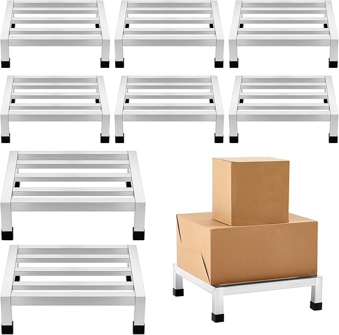 8 Pack Dunnage Rack 13.8 Long x 13.8 Wide 3.9 Height Stainless Steel Shelf 2500+ Pound Capacity Commercial Food Floor Rack for Restaurants Kitchens Garages and Vehicles