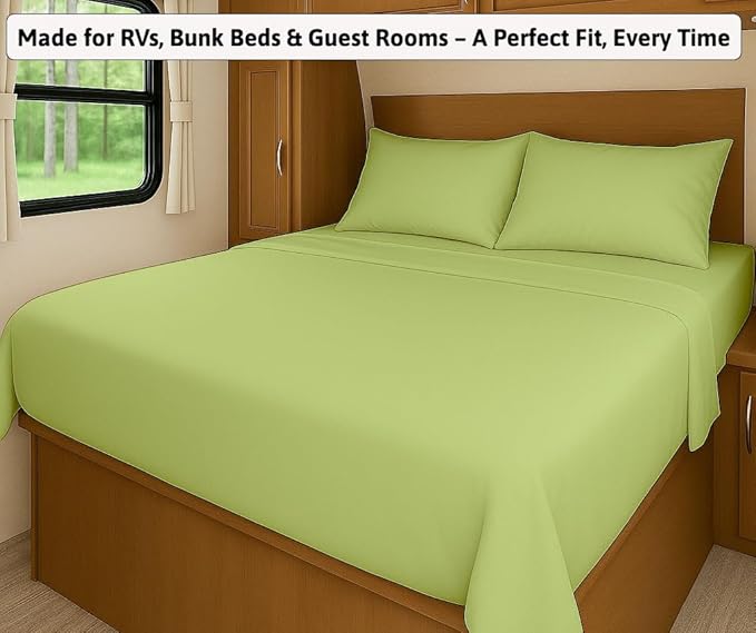 SlumberWell 4 Piece Luxury Soft Microfiber Fitted Bed Sheet Set for Campers 8 to 12 Inch Deep Pocket RV Full 54 x 75 Sage Green