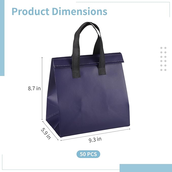50 PCS Insulated Cooler Bags Large Thermal Tote with Aluminum Foil &amp Adhesive Closure Waterproof Portable Grocery Bag for Picnic Camping Lunch Delivery Outdoor Meals Shopping