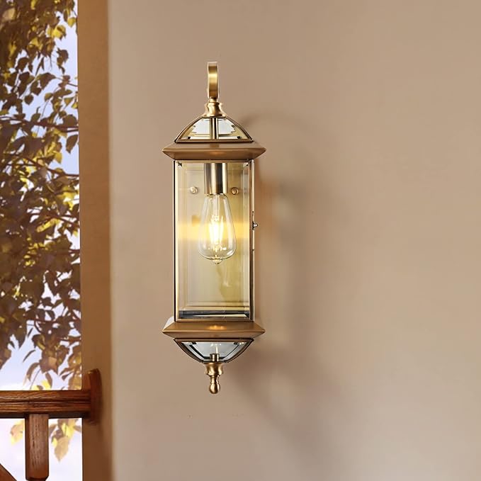 Milaii Copper Exterior Wall Light 20 H Outdoor Light Fixture Waterproof Wall Sconce Oil Rubbed Brass Porch Light with Clear Glass Lantern Wall Mount Lights for House Garage Patio Aisle