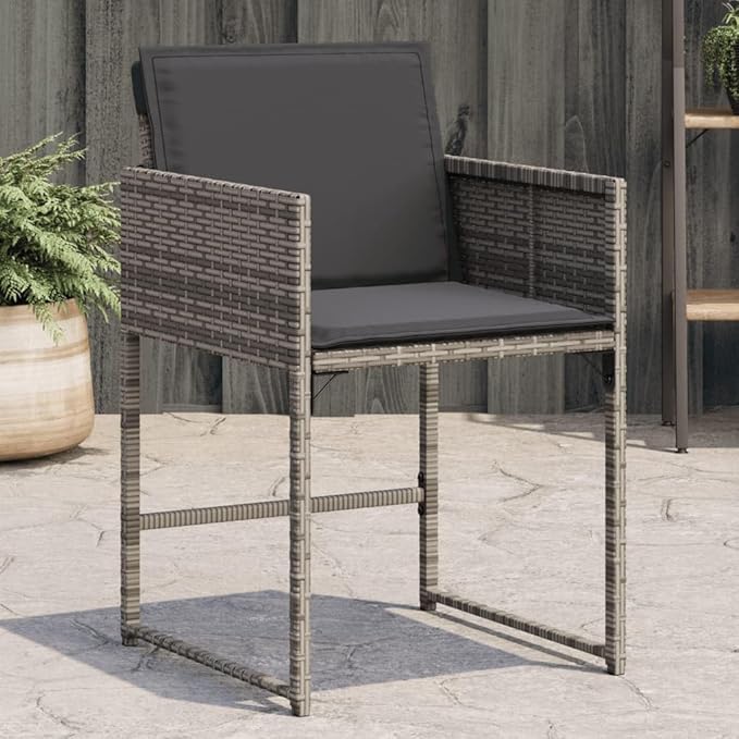 Patio Chairs with Cushions Set of 4 Gray Poly Rattan Outdoor Lounge Chairs Garden Furniture with Removable Cushions for Patio Garden Lawn and Outdoor Relaxation