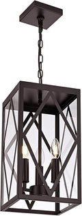 15.7'' Outdoor Pendant Lighting Fixtures 3-Light Outdoor Chandelier Oil Rubbed Bronze Exterior Hanging Porch Light Fixtures w/Glass Shade Outside Pendant Lantern for Front Porch Balcony Foyer