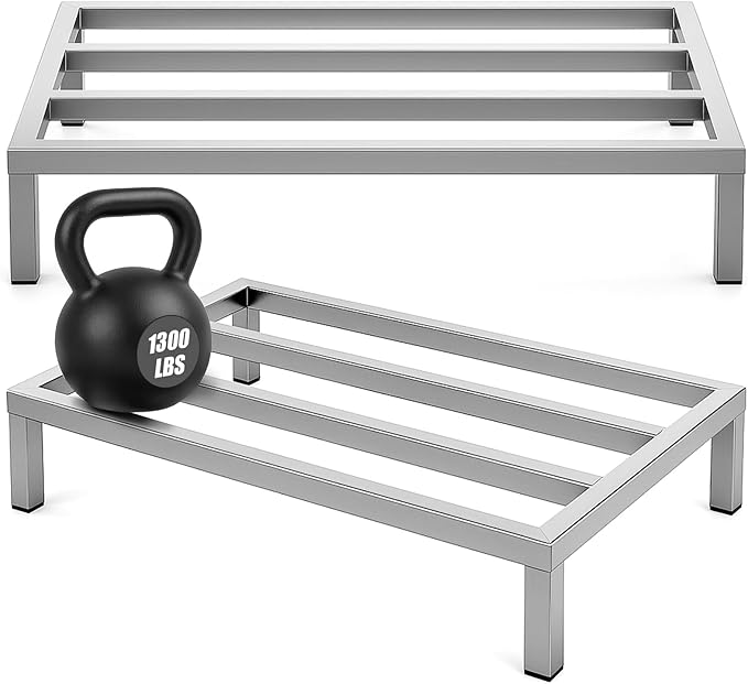 2 Pack Dunnage Rack 36 Long x 14 Wide 7.9 Height Sstainless Steel Shelf 2500+ Pound Capacity Commercial Food Floor Rack for Restaurants Kitchens Garages and Vehicles