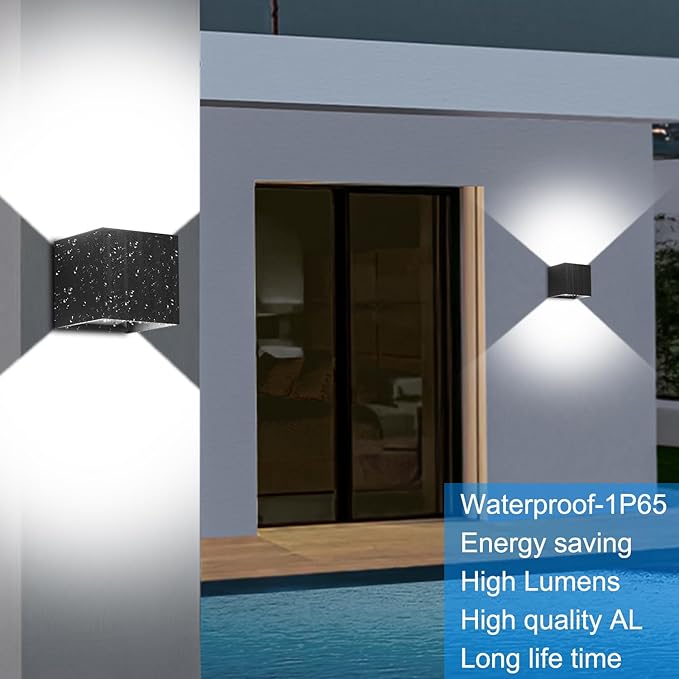 ledmo LED Up and Down Outdoor Wall Lights 20W Anti-Rust Adjustable Modern Wall Sconces Exterior Light Fixture Waterproof 6000K Black Porch Lighting for Patio Yard Garage Wall Mount Lighting 2 Pack
