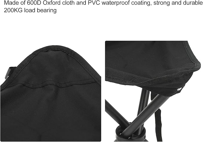 Folding Tripod Stool Foldable Tripod Stool 200KG Load Bearing Anti Slip Good Stability with Non Slip Feet for Outdoor Camping (Black)