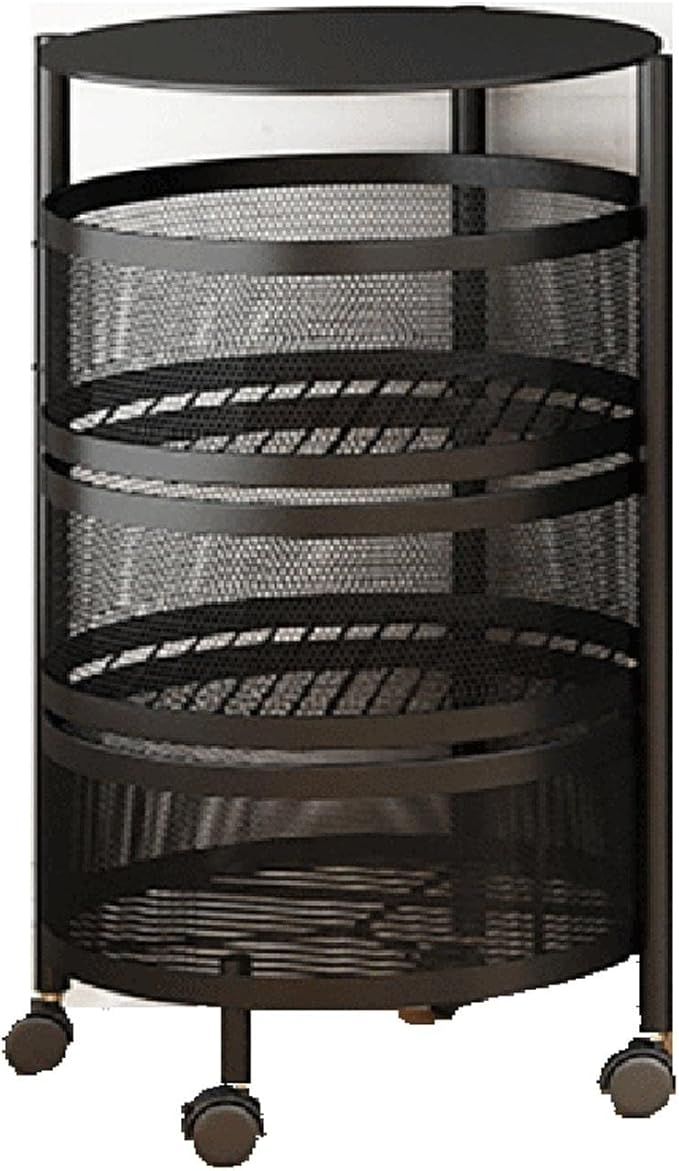 JITUIHOM Kitchen Rack Round Rotating Multi-Layer Kitchen Storage Rack Fruit and Vegetable Basket Floor-to-Ceiling(BlackSmall)