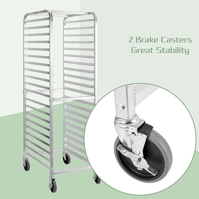 HALLY SINKS &amp TABLES H Bun Pan Rack 20 Tier with Wheels Commercial Bakery Racking of Aluminum for Full &amp Half Sheet - Kitchen Restaurant Cafeteria Pizzeria Hotel and Home 26 L x 20 W x