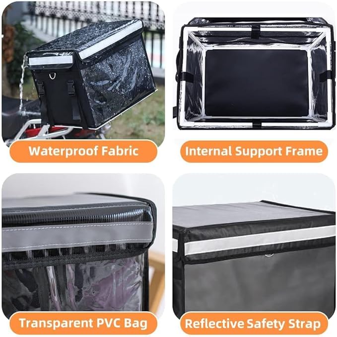 TooCust Large Insulated Food Delivery Bag with Fixed Base and Internal Frame XXL 19.7 x 15 x 15 Commercial Pizza Delivery Bag w/Divider Waterproof &amp Foldable Catering Bag Food Deliveries Bl