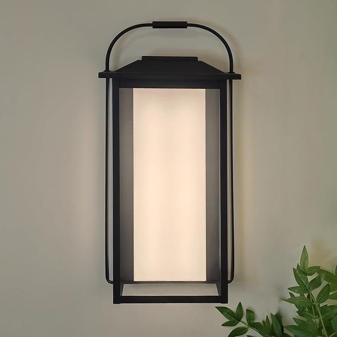 24 Ht Modern Oversized Outdoor Super Bright Wall Sconce with Built-in 2x20W LED Covered by Milky White Acrylic and Clear Glass Suitable for Big House Extra High Walls and Gates.