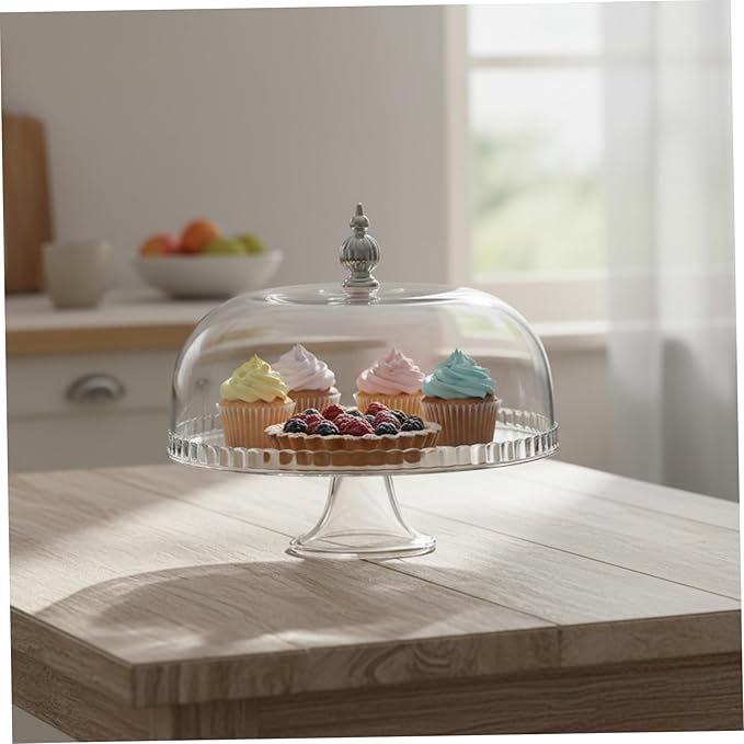 Cake Dome Cake Cover 9.1 Inch Transparent Dome with Silver Handle Food-Grade Plastic Cakes Stand Lid for Kitchen Dining Table Parties Stand Lid