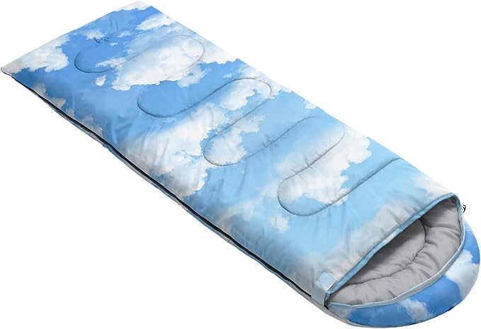 Axolotl Blue Sky Kids Sleeping Bag White Cloud Camping Bag in Warm Cold Weather for Girls Boys Natural Scenery Clouds Waterproof Backpacking for Traveling Outdoor Camping Gear Hiking Gear Equipment