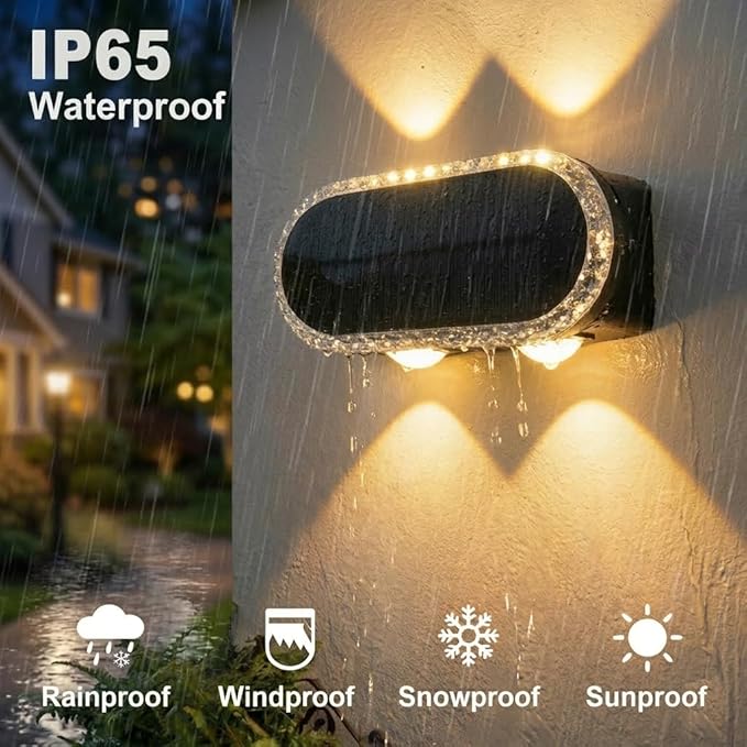 Solar Fence Lights Outdoor: Dual Focused LED Up Down Wall Lighting - IP65 Waterproof - 3000K/4000K/6000K 3 Modes 10-12H Lasting - Easy to Install for Porch Backyard 4 Pack