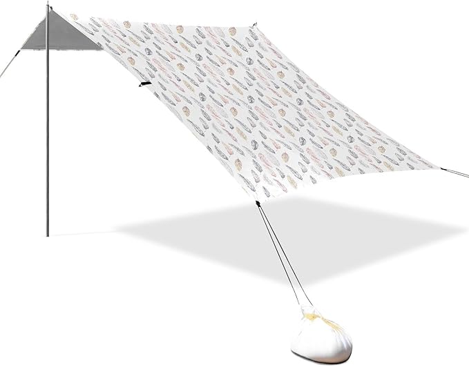 ALAZA Colorful Feathers Beach Tent Sun Shelter UPF50+ Protection Beach Shade Canopy w/ 4 Sandbags for Outdoor Camping Fishing Backyard Fun Picnic 10x9 ft