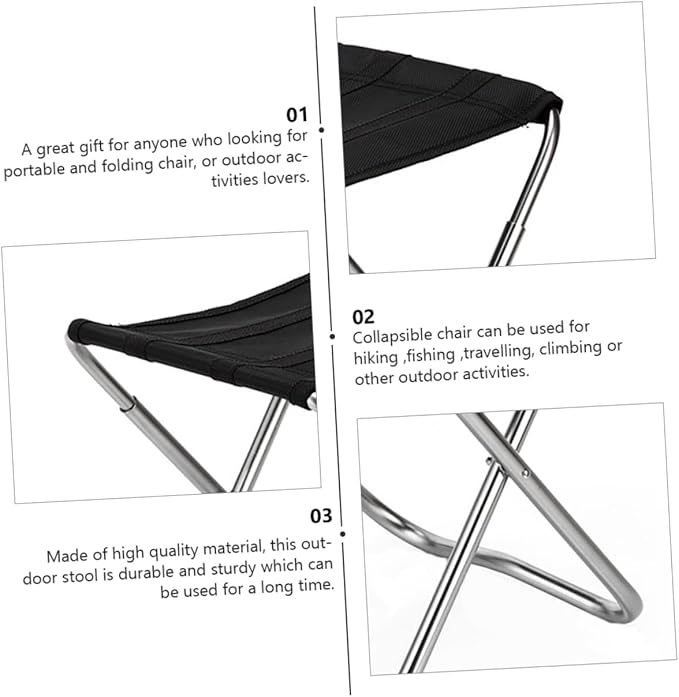 1pc Lightweight Folding Stool for Camping Fishing and Outdoor Activities Portable and Sturdy Alloy Chair Easy to Store and Carry Black
