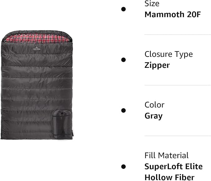 Teton Mammoth Queen Size Double Sleeping Bag- A Warm Bag The Whole Family can Enjoy – Great for Camping Hunting and Base Camp. Compression Sack Included