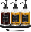 Coffee Syrup Dispenser for Coffee Bar 16.9oz 500ml Glass Syrup Dispenser w Black Coffee Scoop Coffee Syrup Pump Dispenser w 36 Labels and Bamboo Tray Coffee Syrup Bottles with Black Pump 3PCS