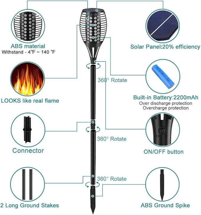 Aityvert Solar Lights - 43 Flickering Flames Torch Lights for Outdoor Waterproof Landscape Decoration Dusk to Dawn Auto On/Off Security (6 Pack)