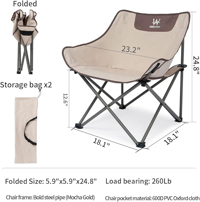 Whitsunday Outdoor Foldable Camping Chair with Built-in Side Pocket (1 Ivory)