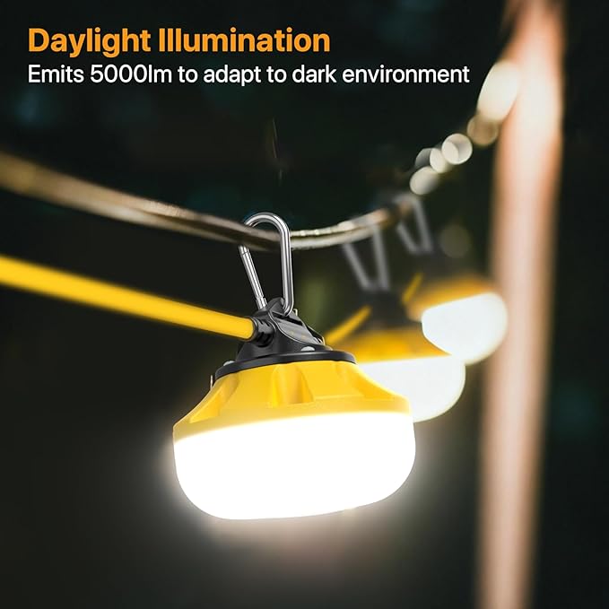 LED Construction String Lights: 50FT IP65 Waterproof ETL Certified Crawl Space Lights - 5000lm 18AWG Wire Linkable Temporary Construction Lighting for attic Lights with 5 Bulbs &amp Hooks