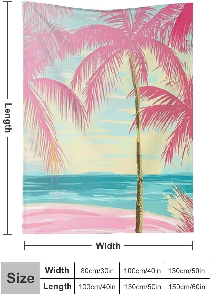 Beach Palm Trees Pink Umbrella Flannel Blanket Warm Cozy Decor Gift for Sofa Bed Camping Travel Chair All Season Multifunctional Gift Blanket 50x60in