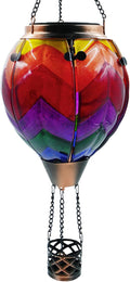 Glass Solar Hot Air Balloon Lantern with Flame Hanging Garden Flickering Light Outdoor Waterproof for Yard Patio Tree Mother's Day Gift Wavy-Colorful