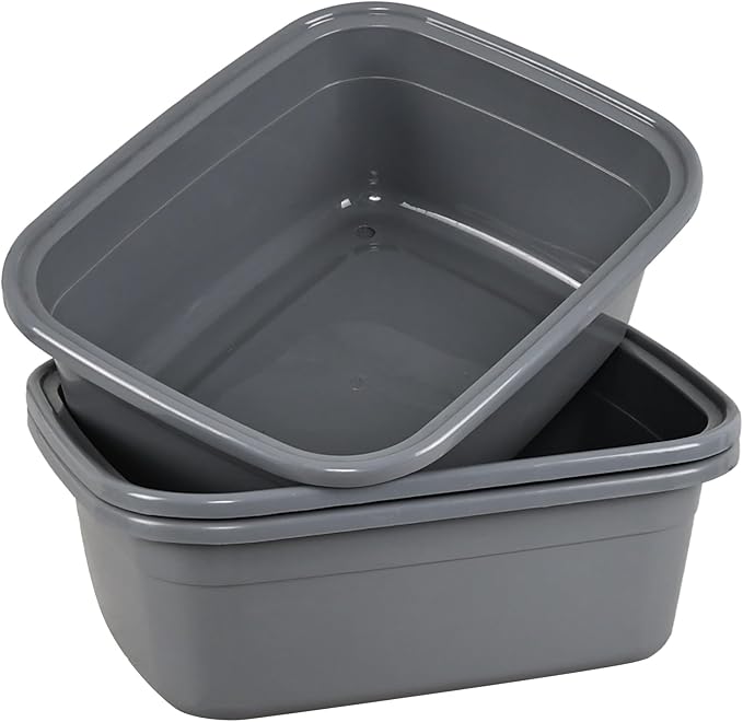 18 Quart Dish Pan Gray Plastic Tubs Set of 3
