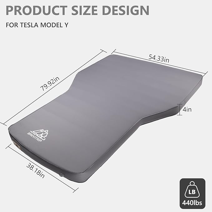 Camping Air Mattress Tesla Model Y Mattress 4 Ultra Thick Tesla Model Y Air Mattress Self Inflating Sleeping Bed with Pump Portable SUV Air Mattress Car Bed Camping Gray