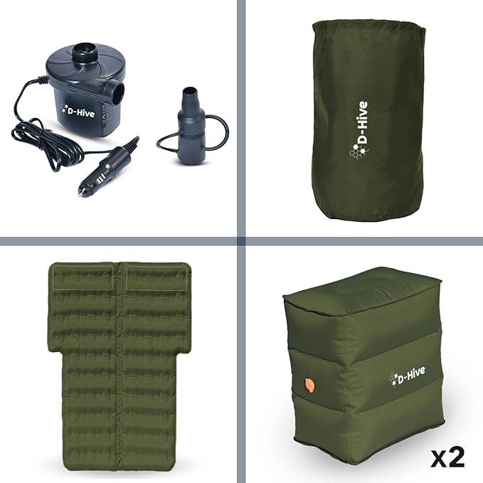 D-Hive Unbeatable Durability SUV Air Mattress for Car Camping Durable Extra Thick 300D Oxford Fabric Quick Easy Set-Up w/Electric Pump Car Bed Mattress Forrest Green