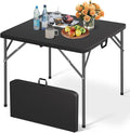 34 Square Folding Plastic Table - Portable Fold-in-Half Utility Dining Party Table with Carrying Handle No Assembly Required for Indoor/Outdoor Wedding Picnic Camping Black