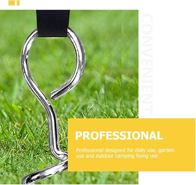 Toyvian Spiral Tent Stakes and Wear-Resistant Metal Ground Anchors with Tie Straps Portable Dog Anchor Kit for Outdoor Camping Garden and Trampoline Securement (4 Stakes + 4 Straps)