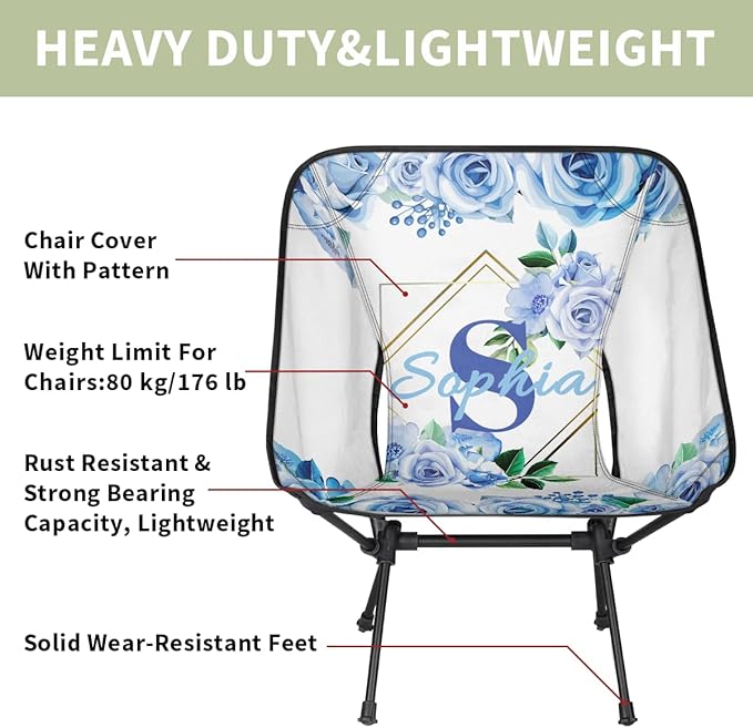 Camping Chair Personalized Backpacking Chair Lightweight Portable Folding Customized Name Chairs for Beach Sport Hiking (Dark Blue)