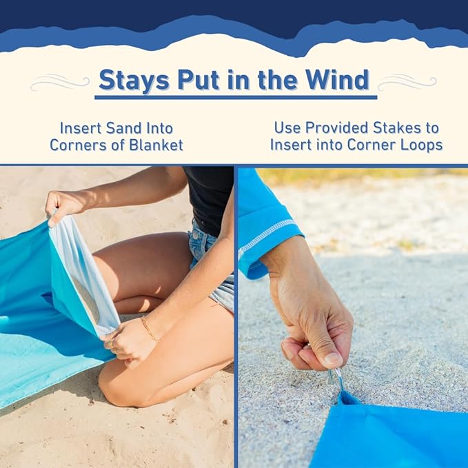 Ballast Beach Blanket – Sandproof &amp Waterproof Extra Large Beach Mat with Compact Case Quick Drying Soft &amp Durable with Stakes &amp Corner Pockets to Stay Put in Wind
