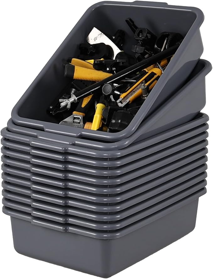 15 L Plastic Commercial Bus Box 12-Pack Dish Tubs for Restaurant &amp Home Gray