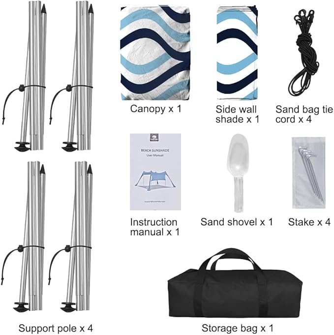 Beach Canopy Tent Shade with Sidewalls 10x10FT 6.6FT Tall UPF50+ Sun Shelter Windproof &amp Water Resistant Includes Guylines Sand Shovel Stability Poles Easy Up for Beach Outdoor Camping Backya