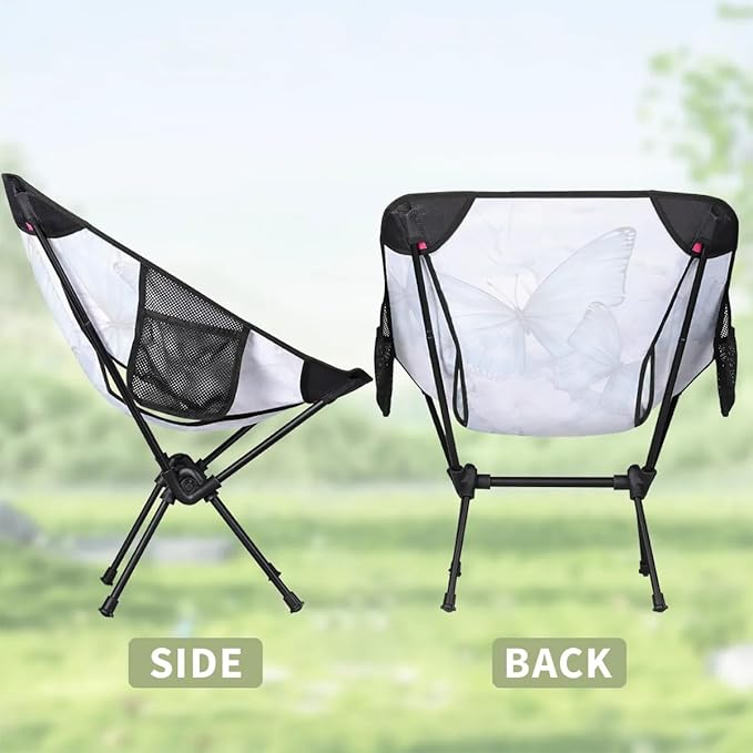 Portable Camping Chair Flowers Butterfly Ultralight Folding Camping Chair Abstract Butterfly Backpacking Hiking Chair with Cup Holder for Outdoor Travel Beach Picnic Festival 176 lbs Capacity