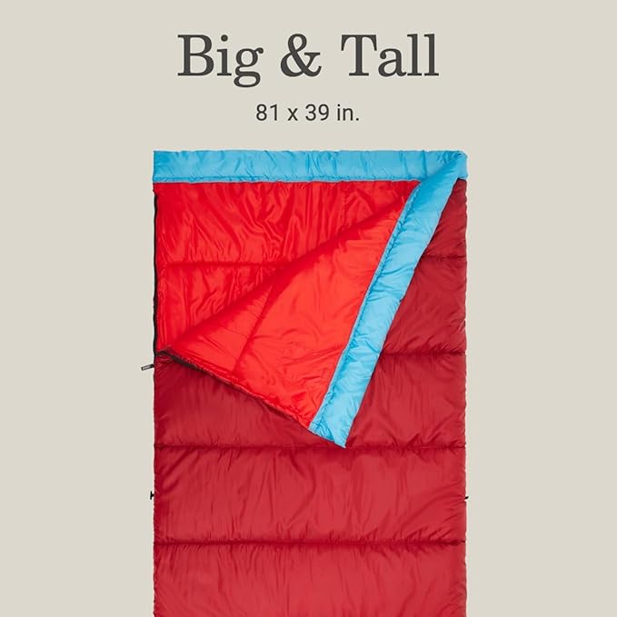 Coleman Flatlands 30/40/50°F Sleeping Bag Made from 100% Recycled Material Big &amp Tall Options Cool-Weather Sleeping Bag for Camping Sleepovers Guests &amp More