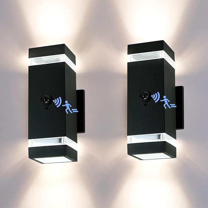 Motion Sensor Outdoor Wall Lights with 3 Lighting Modes Dusk to Dawn Porch Light with Bulbs Include IP65 Waterproof Modern Black Wall Sconce for Patio Garage Front Door
