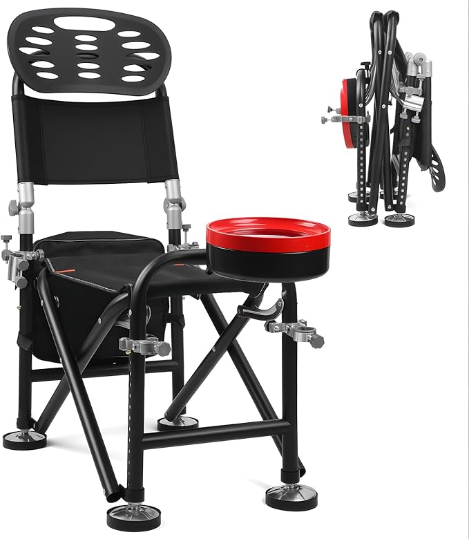 Backpack Fishing Chair | 13 Gear Rise Fall 21cm Adjustment Fishing Chair with Backrest Rod Holder Folding Fishing Deck Chair Fisherman Giftfor Camping Fishing or by The Beach and Swimming Pool