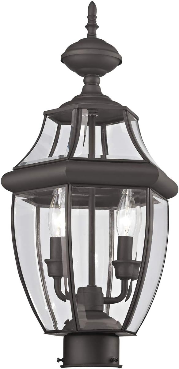 Livex Lighting 2254-07 Monterey 2 Light Outdoor Bronze Finish Solid Brass Post Head with Clear Beveled Glass