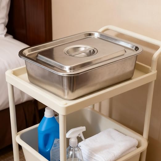 2 Pcs Stainless Steel Bus Tubs with Lid Deep Food Grade Meat Processing Tubs Lug Wash Basin Tote BoxBBQ Prep Tub Steam Pans for Dishwashing Kitchen Restaurant Utility