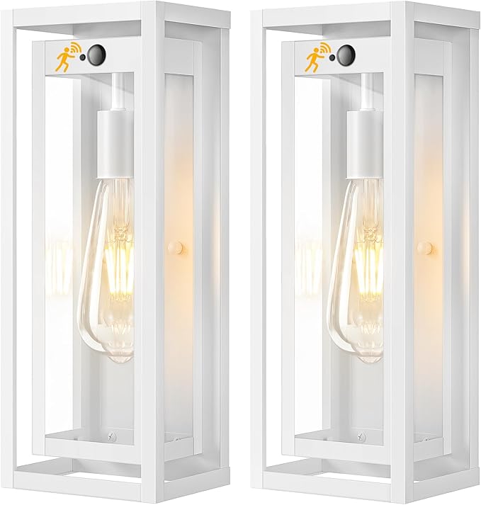 15 Motion Sensor Outdoor Lights 2 Pack Large White Outdoor Light Fixture 3 Lighting Modes Waterproof Anti-Rust Wall Sconces Exterior Lighting Fixtures for Front Door Porch Garage