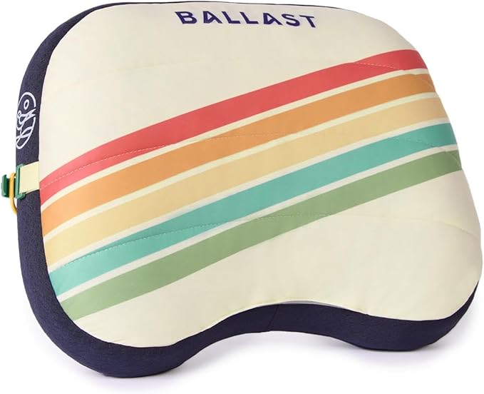 Ballast Beach Pillow – Comfy Durable &amp Compact Stays Put on Windy Beaches with Patented Sand Pouch Inflatable Pillow for Beaches Pools Camping Festivals and Travel (Retro Stripes)