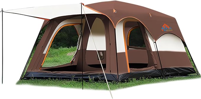 Large Family Standing Upright Camping Tent - 5-12 Persons Multi-Room Waterproof Tent with Screened Porch - Glamping Tent for Outdoor Camping &amp Family Vacation