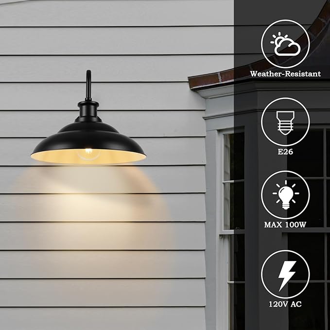 Dusk to Dawn Outdoor Barn Light Fixtures 16 Inch Dome Large Wall Sconce Farmhouse Exterior Wall Mount Light for House Garage Patio Doorway