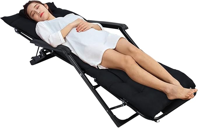 3 in 1 Oversized Folding Camping Cot 20 * 35 3+2 Positions Adjustable Patio Chaise Lounge Chair Sleeping Cots for Adults Portable Cot Bed Lawn Recliner for Bedroom Pool Beach Black